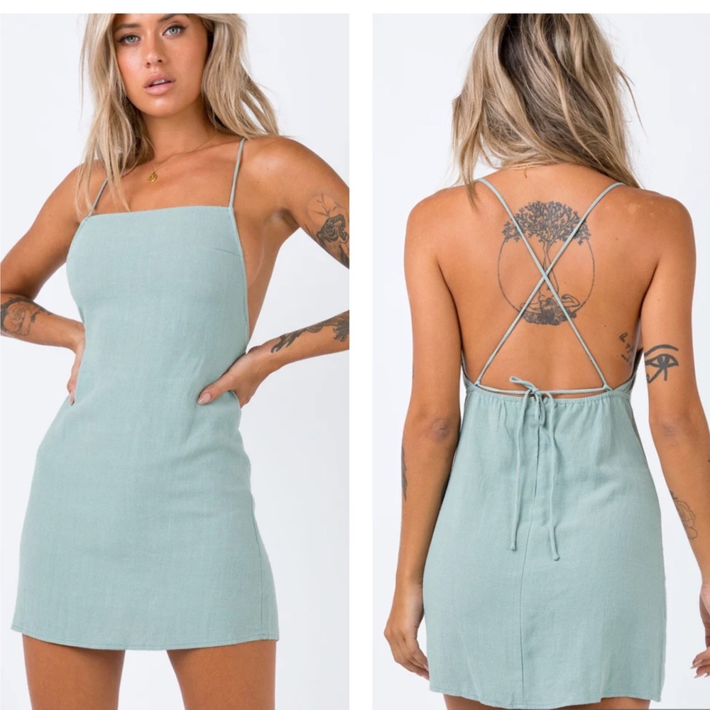 PRINCESS POLLY Sinclair Mini Dress Sage Size 4